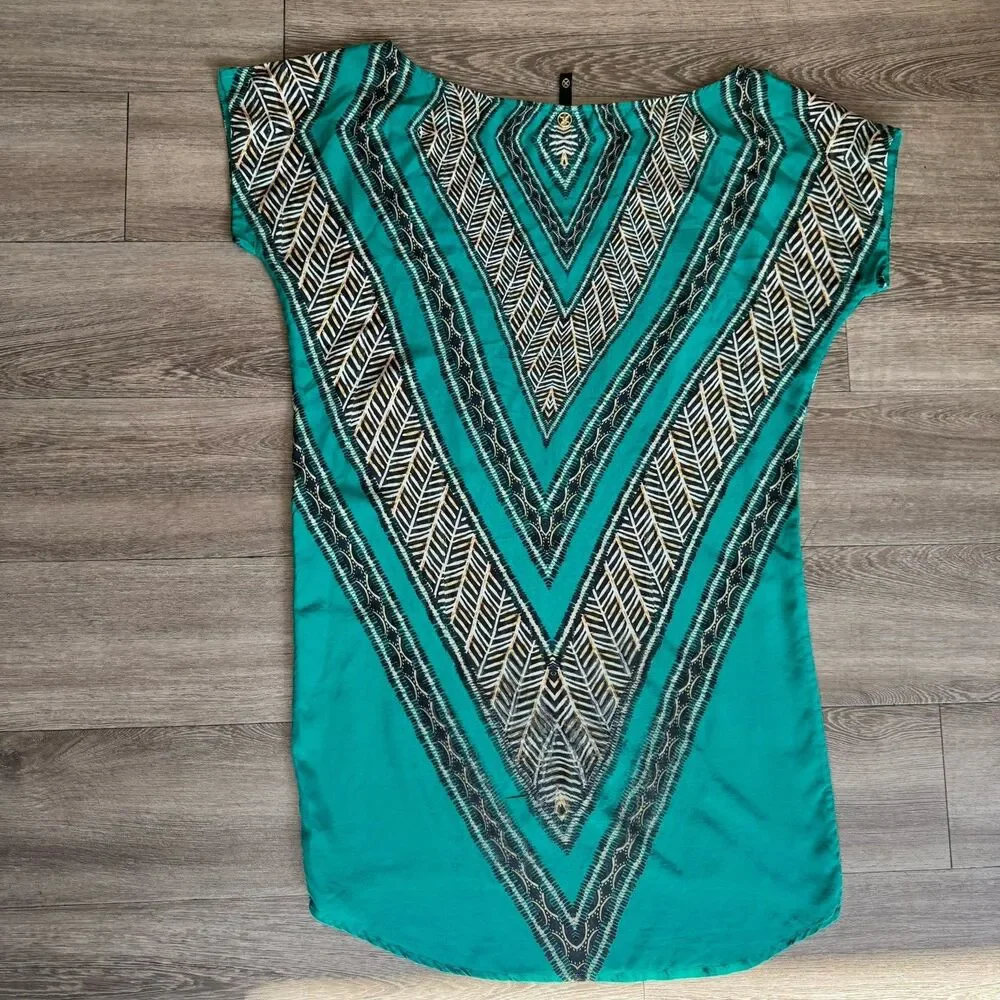 ViX Paula Hermanny 100% Silk Blue Turquoise Coverup Boho Euro Vacation Swim Sz S
